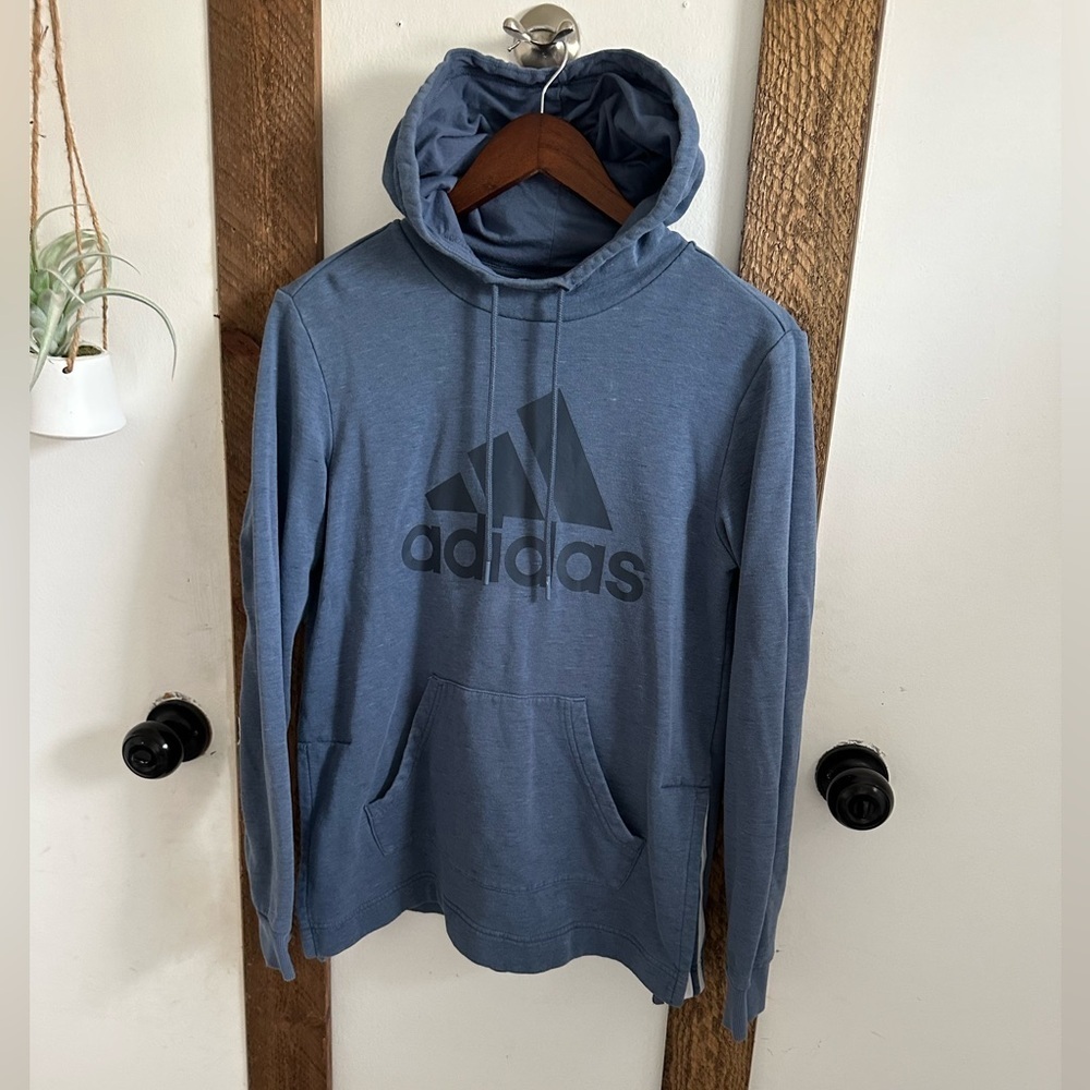 Adidas Vintage Style Women’s hooded sweatshirt rustic blue hoodie size small